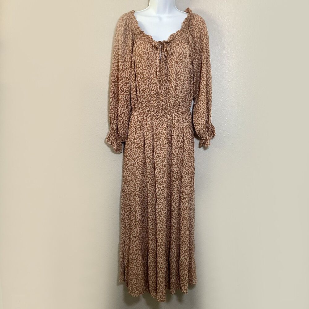 En Crème Orange Dainty Floral Cottagecore Boho Chic Peasant Prairie Maxi Dress M
